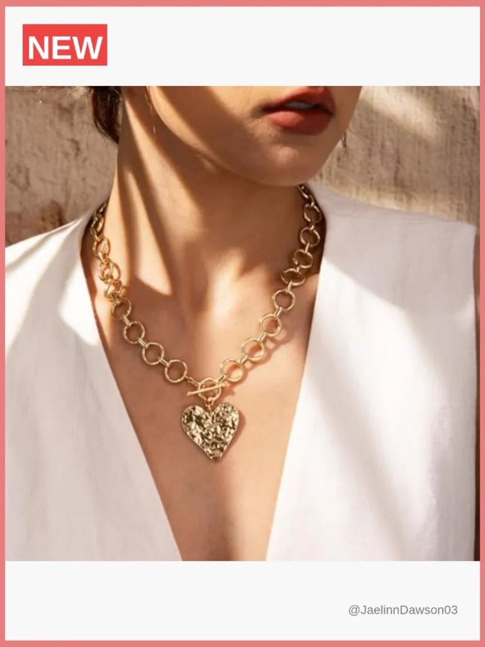 Chunky Gold Heart Pendant Necklace with Toggle Clasp